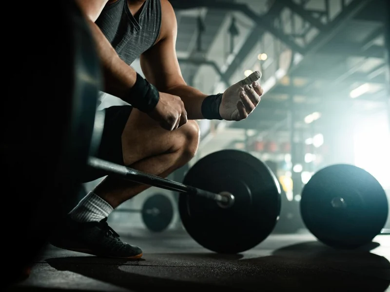 Athlete lifting a loaded barbell in a gym