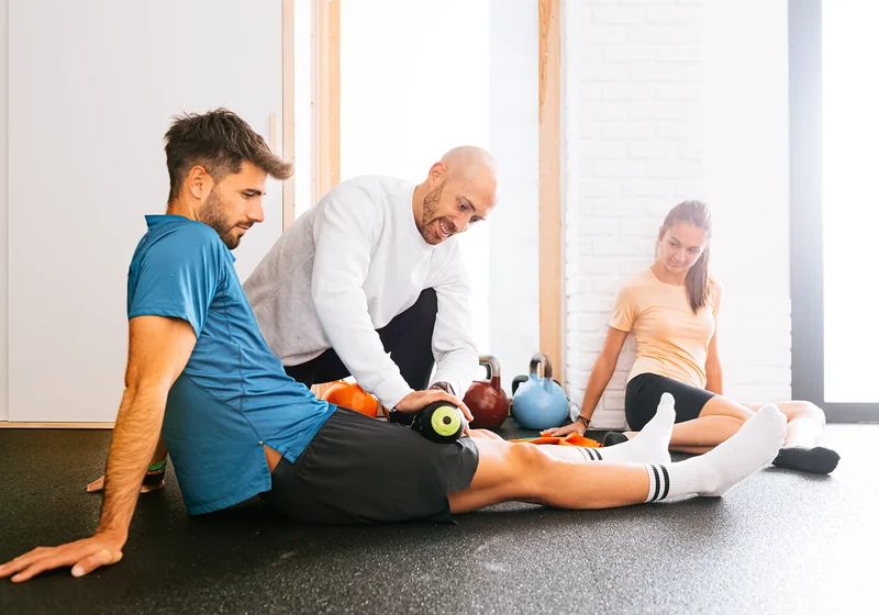 Athlete performing return-to-sport agility testing with a physical therapist